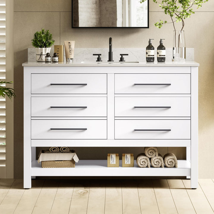 48 Inch Single Bathroom Vanity In White With Backsplash White Finish - KITCHEN & BATH by Joshua Marshal