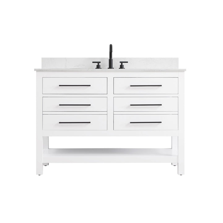 48 Inch Single Bathroom Vanity In White With Backsplash - View 3 - Joshua Marshal
