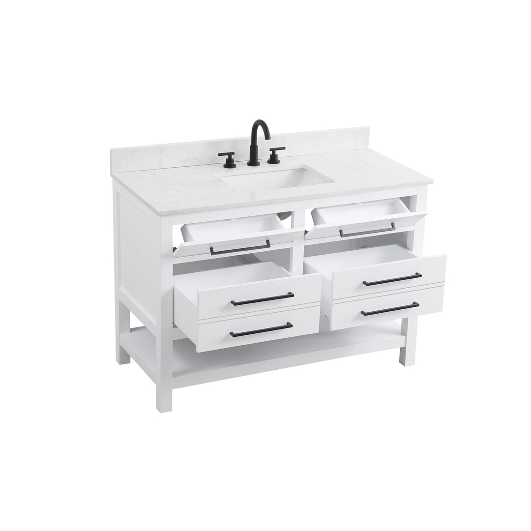 48 Inch Single Bathroom Vanity In White With Backsplash - View 4 - Joshua Marshal