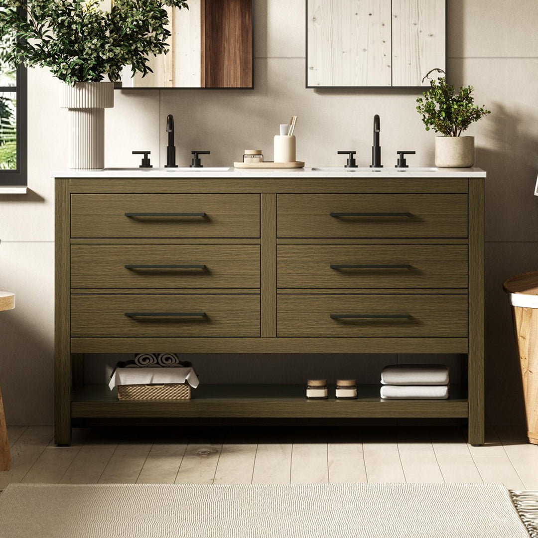 54 Inch Double Bathroom Vanity In Chestnut Brown Chestnut Brown Finish - KITCHEN & BATH by Joshua Marshal