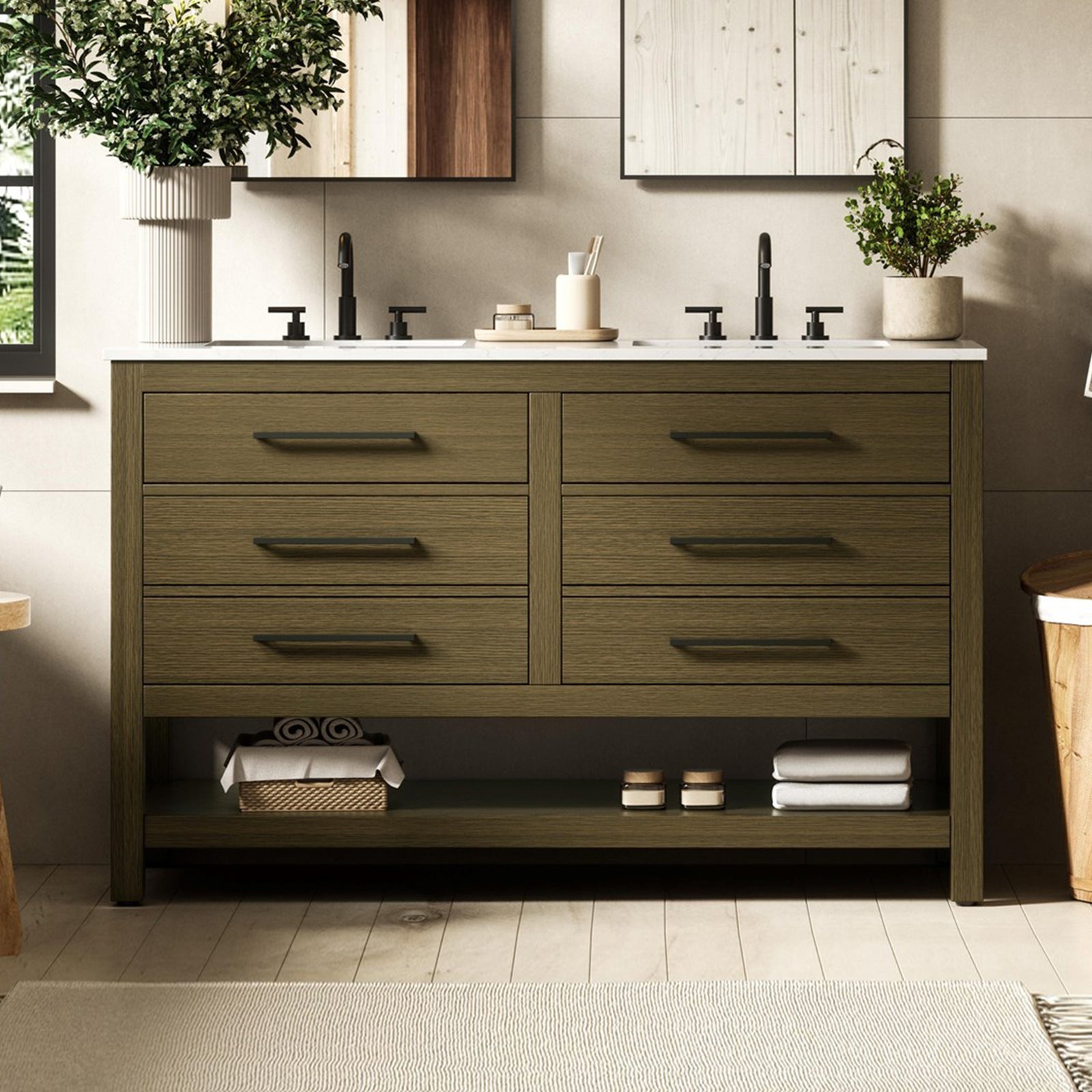 54 Inch Double Bathroom Vanity In Chestnut Brown Chestnut Brown Finish - KITCHEN & BATH by Joshua Marshal