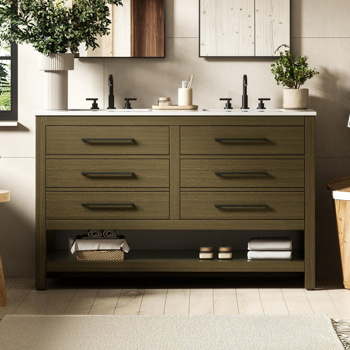 54 Inch Double Bathroom Vanity In Chestnut Brown Chestnut Brown Finish - KITCHEN & BATH by Joshua Marshal
