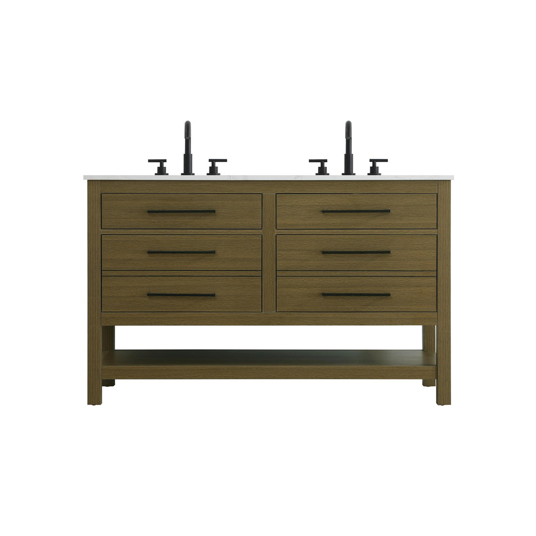 54 Inch Double Bathroom Vanity In Chestnut Brown - View 3 - Joshua Marshal
