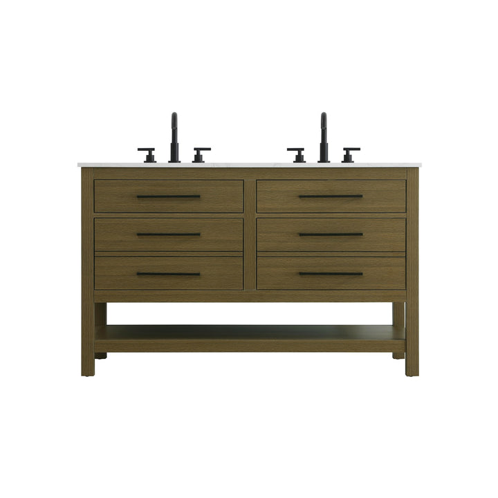 54 Inch Double Bathroom Vanity In Chestnut Brown - View 3 - Joshua Marshal