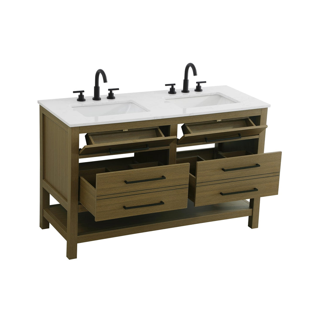 54 Inch Double Bathroom Vanity In Chestnut Brown - View 4 - Joshua Marshal