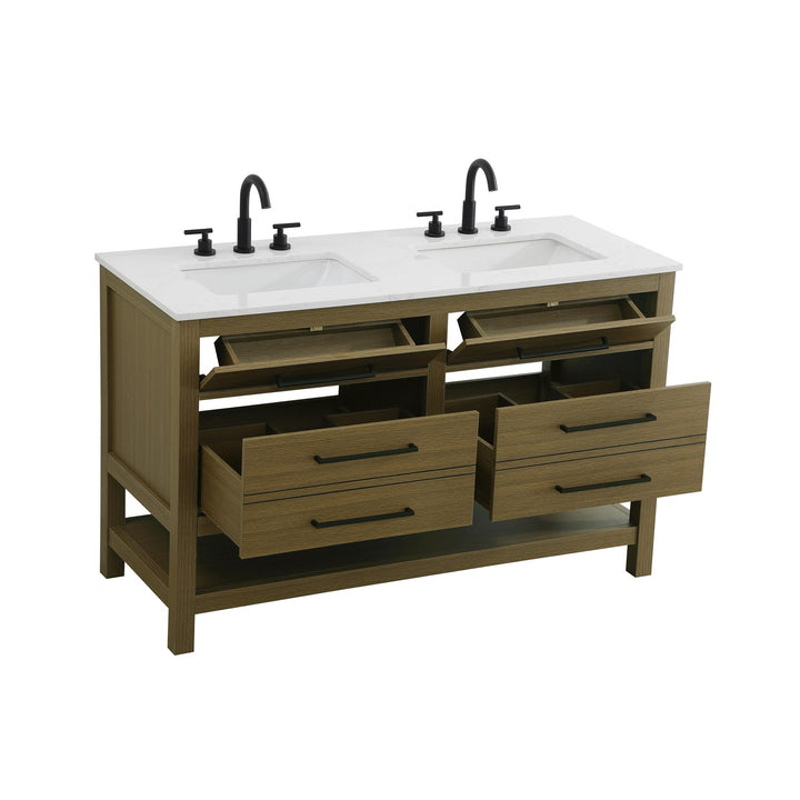54 Inch Double Bathroom Vanity In Chestnut Brown - View 4 - Joshua Marshal