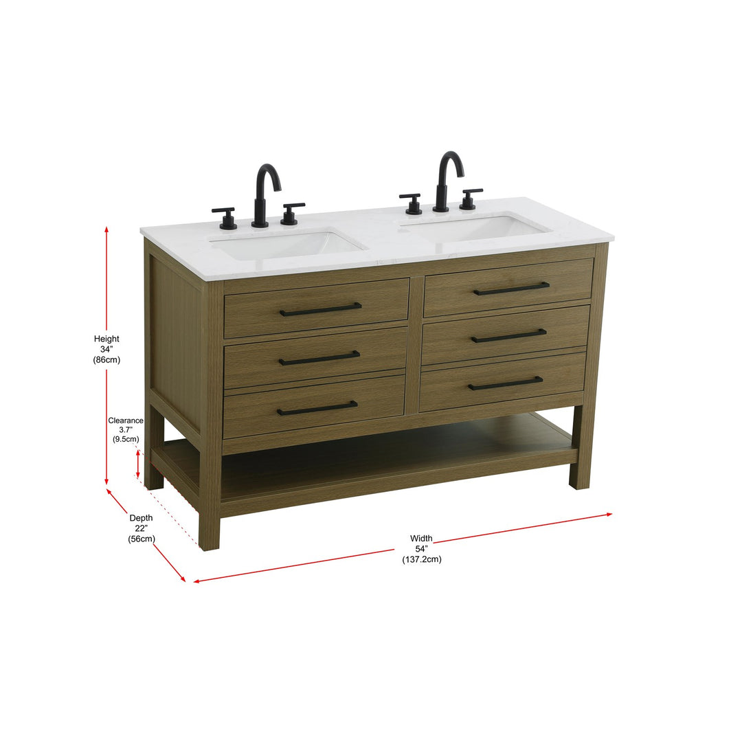 54 Inch Double Bathroom Vanity In Chestnut Brown - View 6 - Joshua Marshal