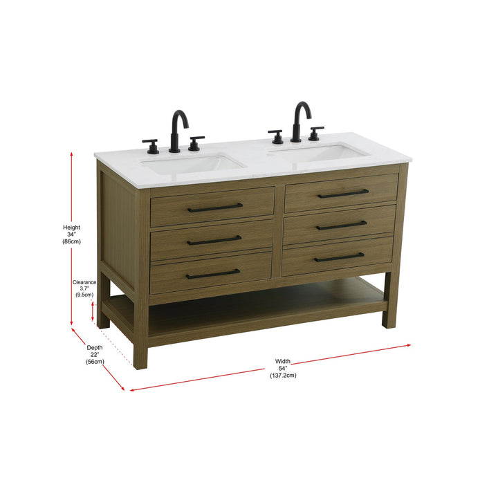 54 Inch Double Bathroom Vanity In Chestnut Brown - View 6 - Joshua Marshal