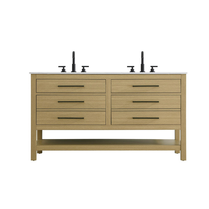 54 Inch Double Bathroom Vanity In Honey Brown - View 3 - Joshua Marshal