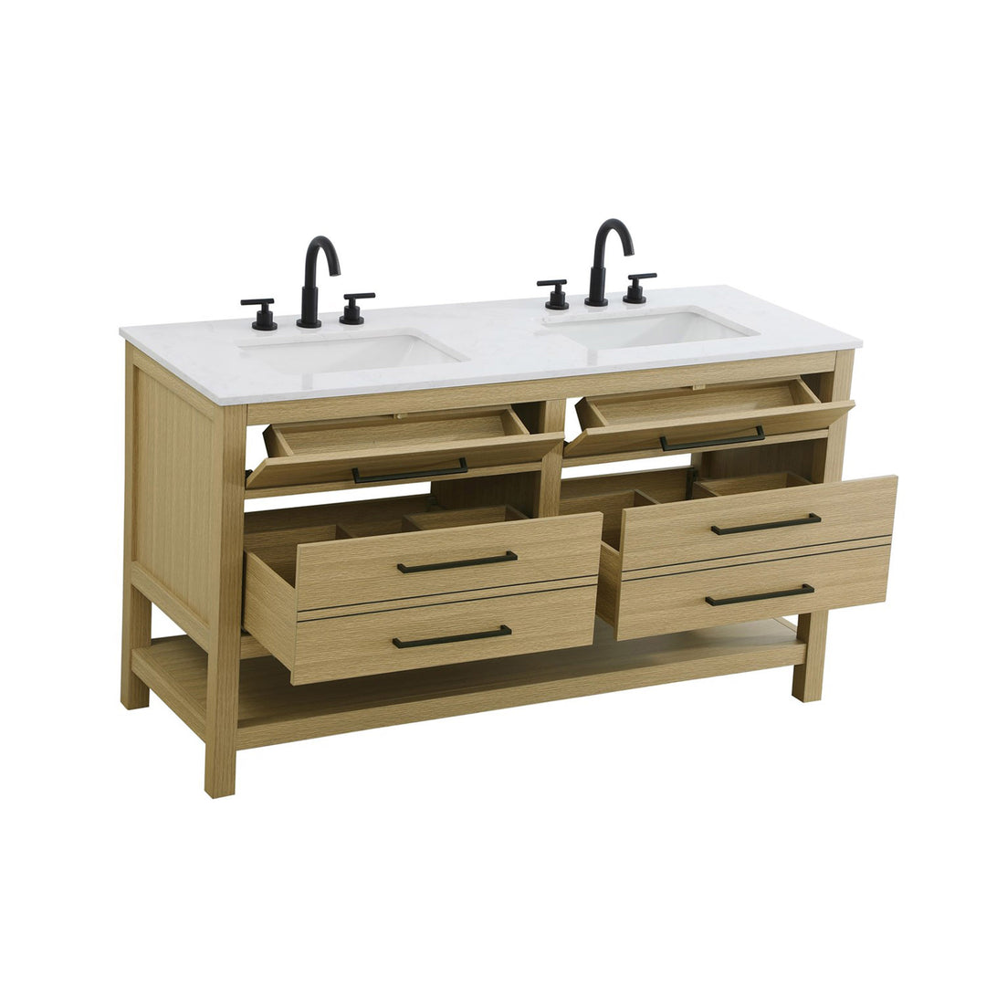 54 Inch Double Bathroom Vanity In Honey Brown - View 4 - Joshua Marshal