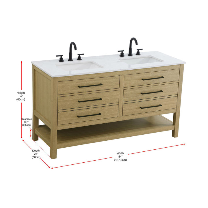 54 Inch Double Bathroom Vanity In Honey Brown - View 5 - Joshua Marshal