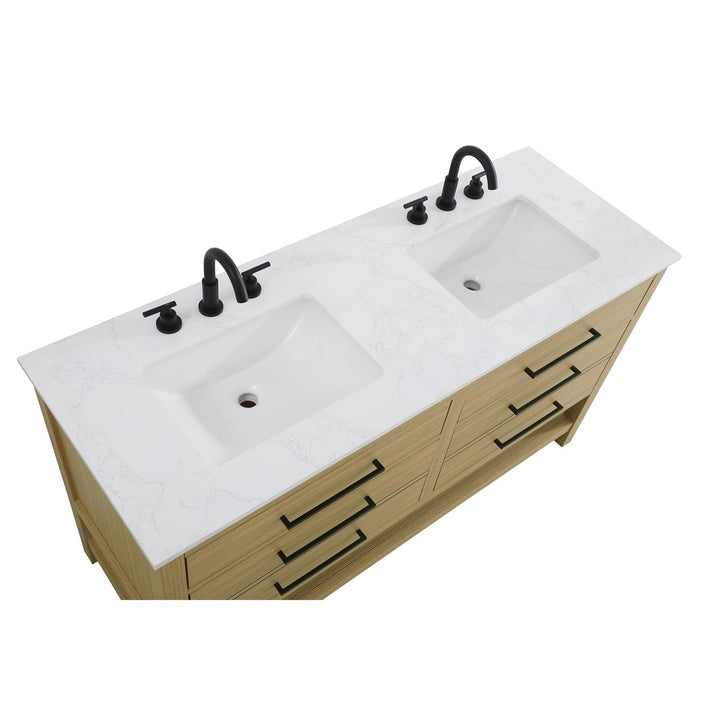 54 Inch Double Bathroom Vanity In Honey Brown - View 6 - Joshua Marshal