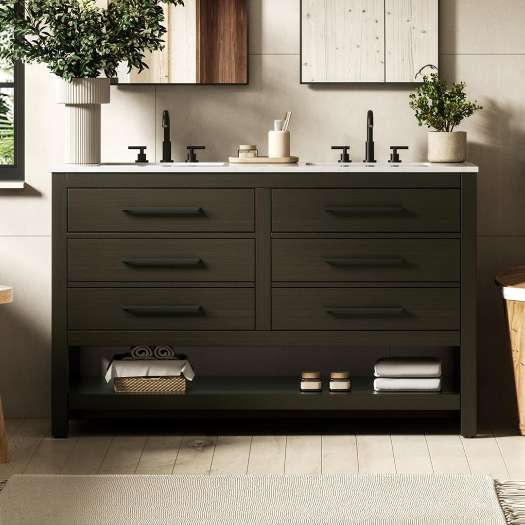 54 Inch Double Bathroom Vanity In Mocha Brown Mocha Brown Finish - KITCHEN & BATH by Joshua Marshal