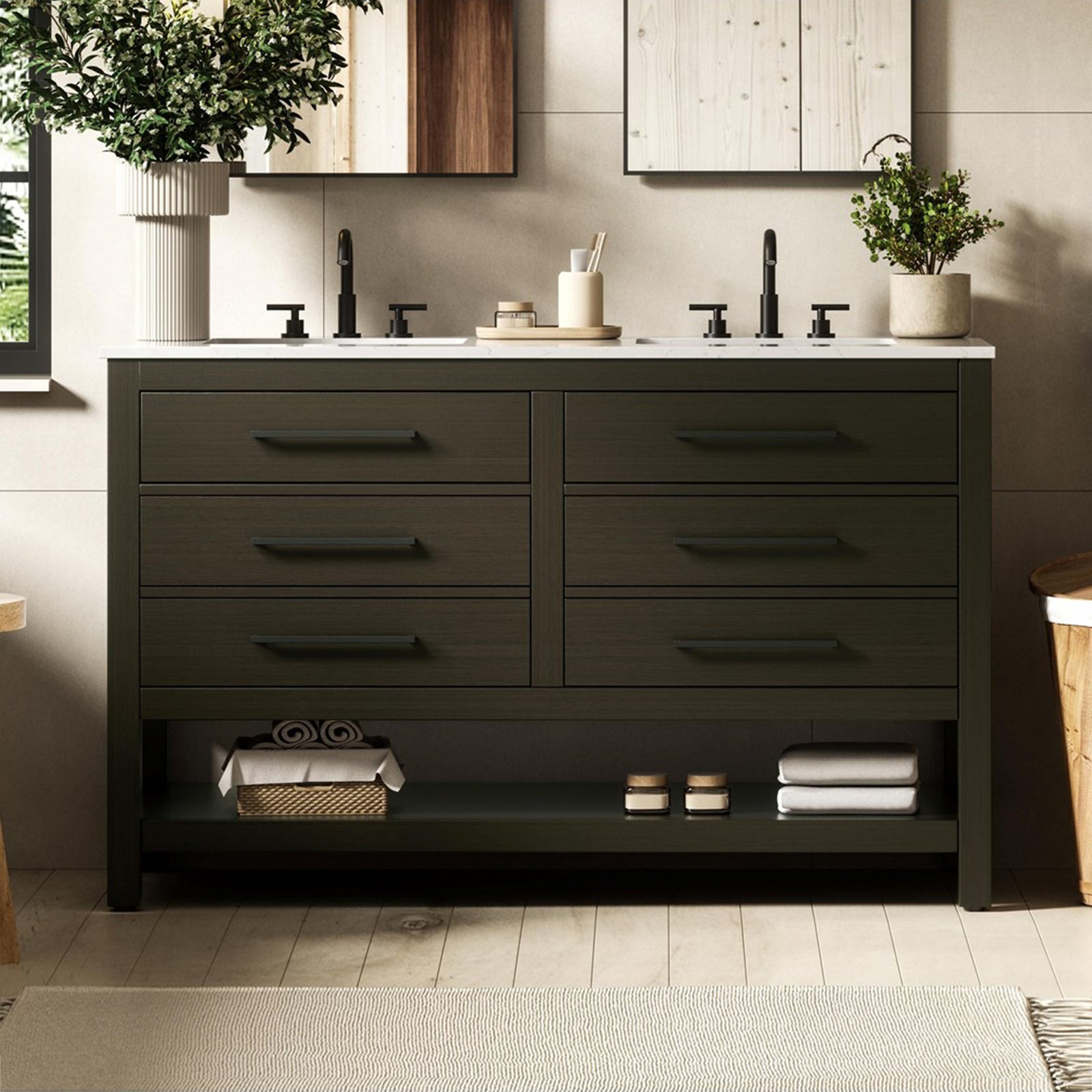 54 Inch Double Bathroom Vanity In Mocha Brown Mocha Brown Finish - KITCHEN & BATH by Joshua Marshal