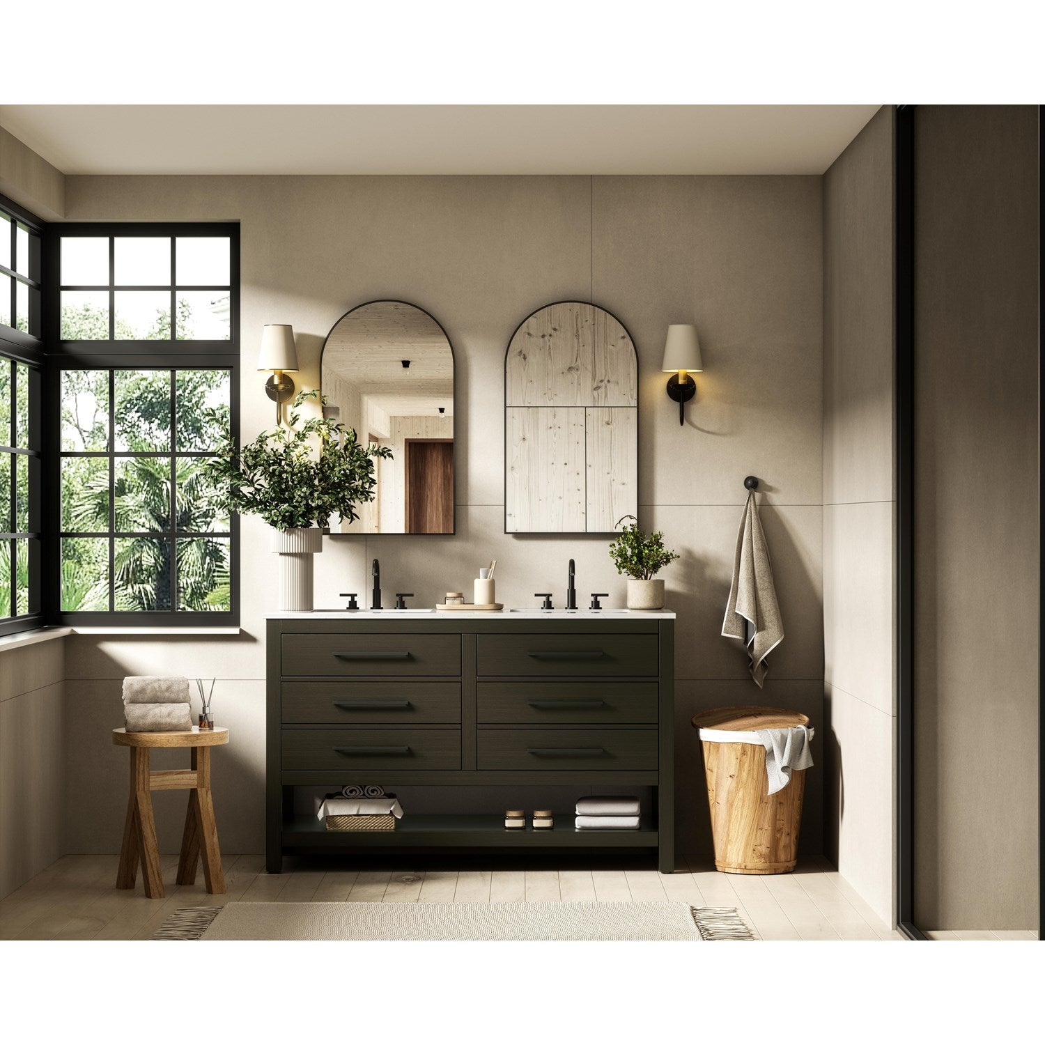 54 Inch Double Bathroom Vanity In Mocha Brown - View 2 - Joshua Marshal