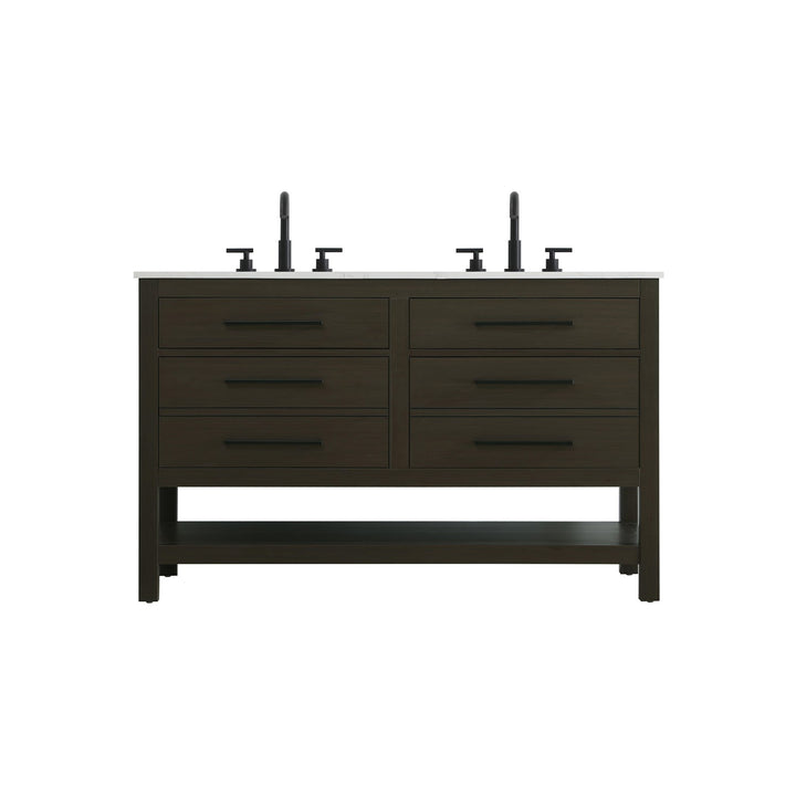 54 Inch Double Bathroom Vanity In Mocha Brown - View 3 - Joshua Marshal