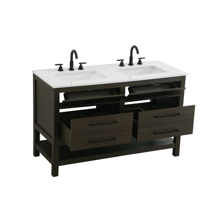 54 Inch Double Bathroom Vanity In Mocha Brown - View 4 - Joshua Marshal
