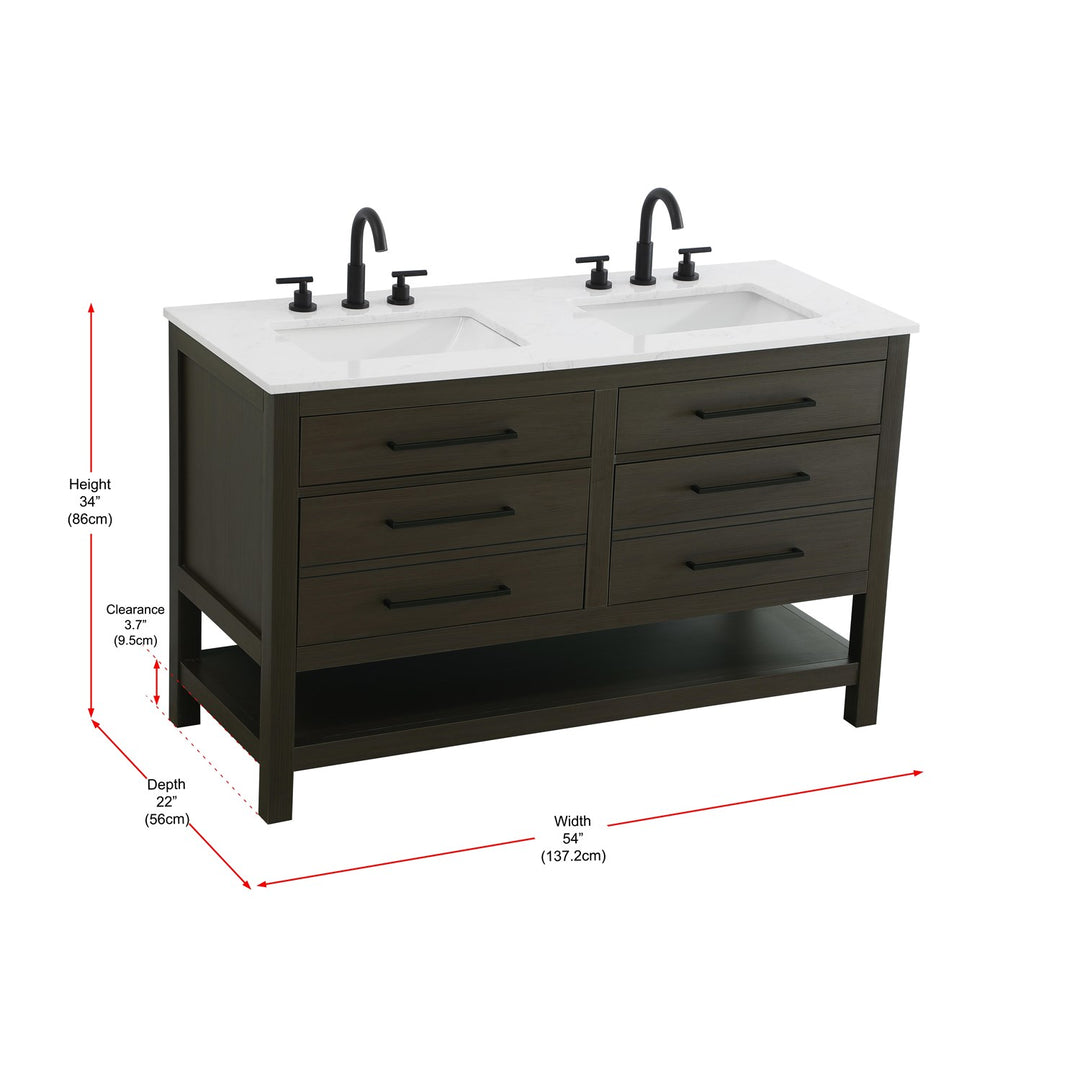 54 Inch Double Bathroom Vanity In Mocha Brown - View 6 - Joshua Marshal
