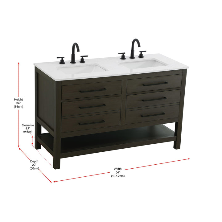 54 Inch Double Bathroom Vanity In Mocha Brown - View 6 - Joshua Marshal