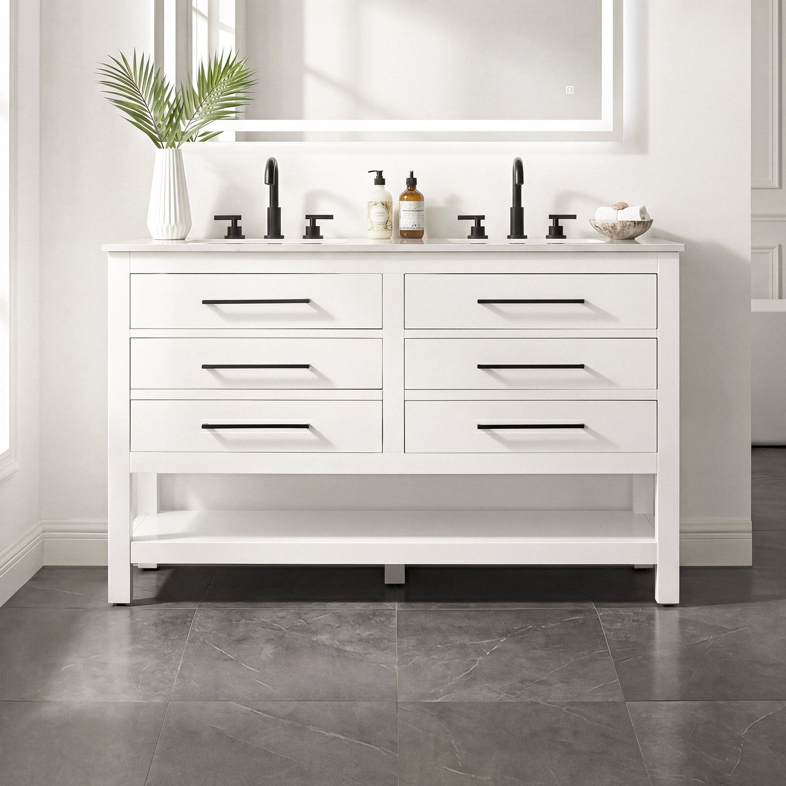 54 Inch Double Bathroom Vanity In White White Finish - KITCHEN & BATH by Joshua Marshal