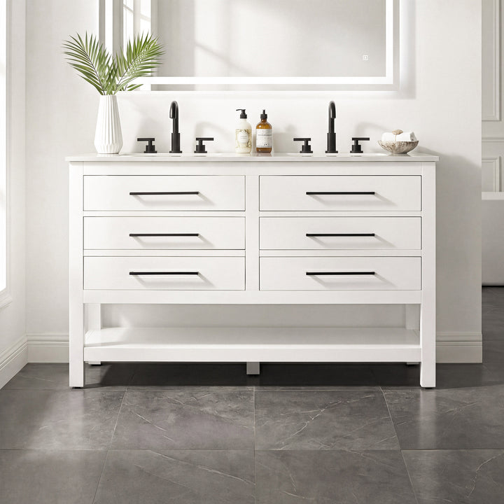 54 Inch Double Bathroom Vanity In White White Finish - KITCHEN & BATH by Joshua Marshal