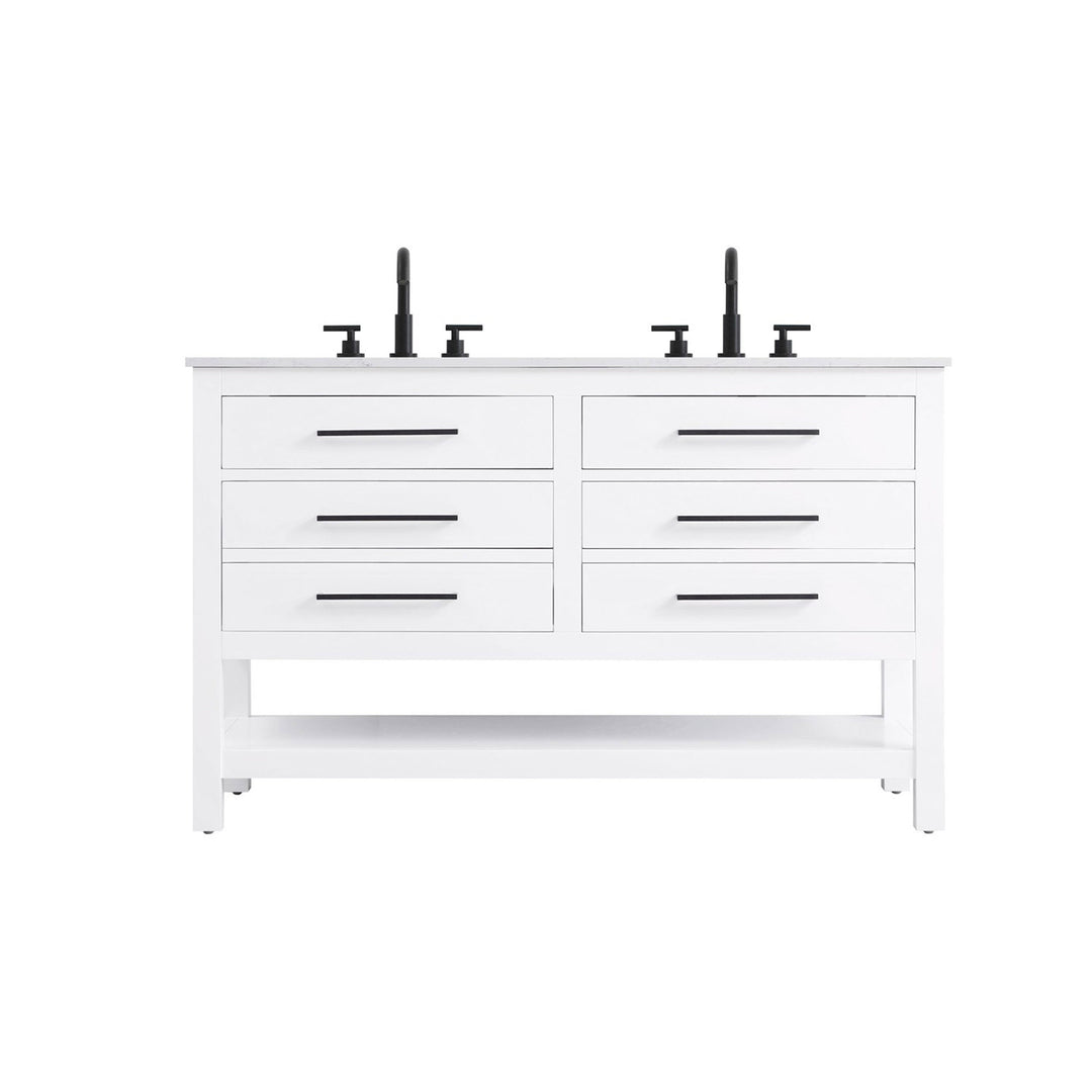 54 Inch Double Bathroom Vanity In White - View 3 - Joshua Marshal