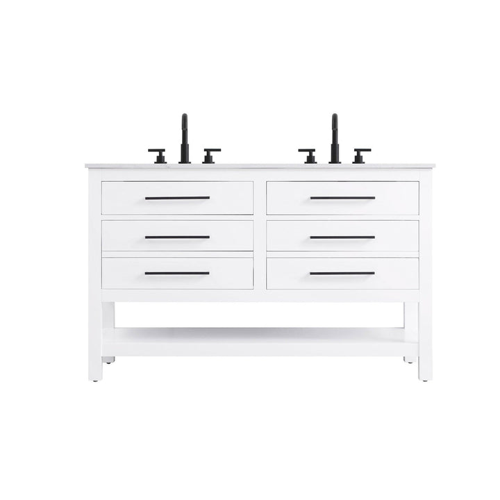 54 Inch Double Bathroom Vanity In White - View 3 - Joshua Marshal