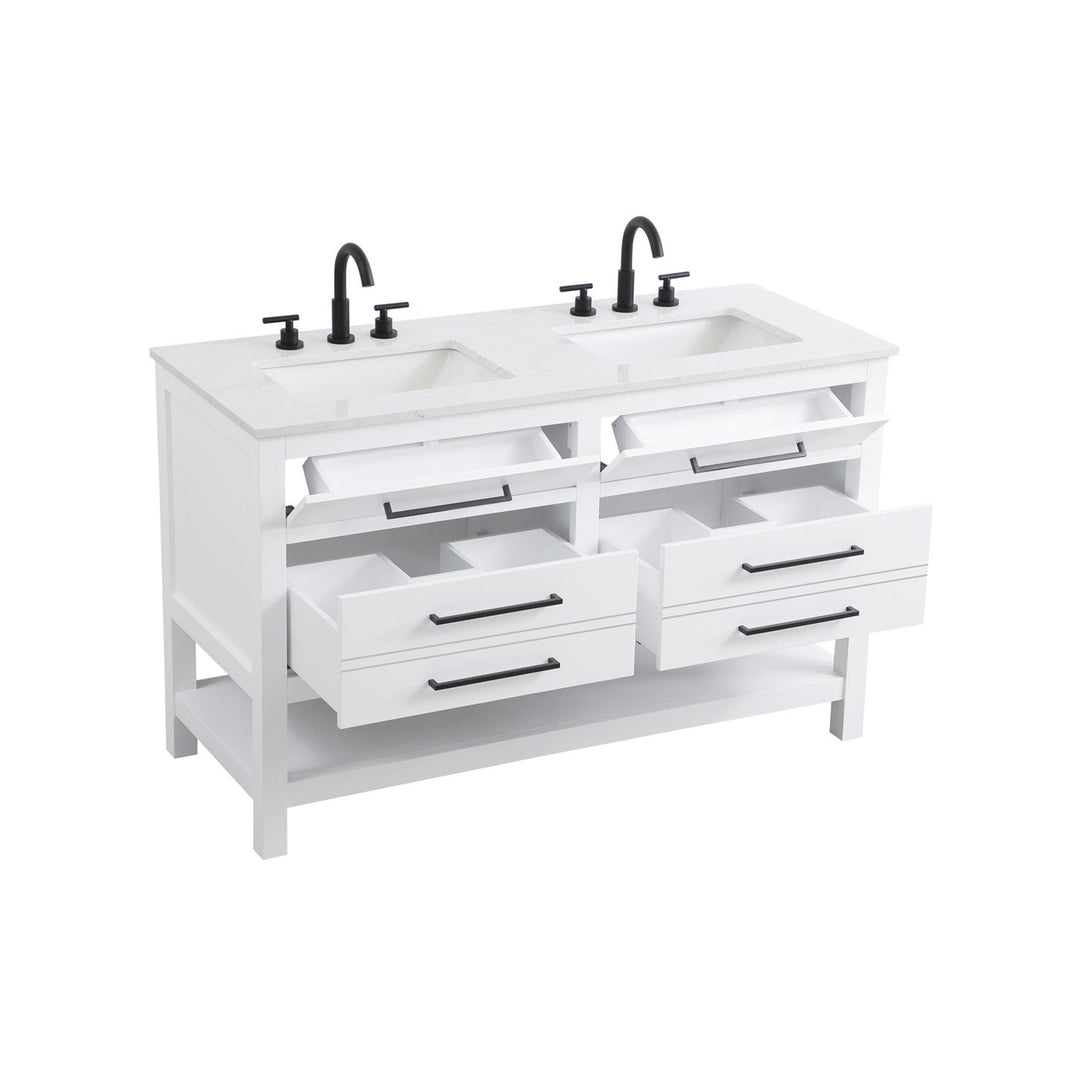 54 Inch Double Bathroom Vanity In White - View 4 - Joshua Marshal