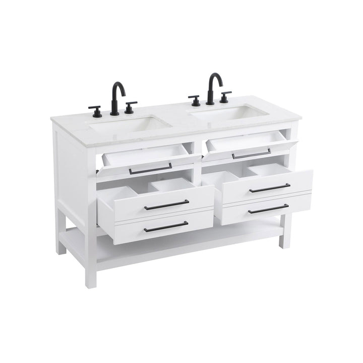 54 Inch Double Bathroom Vanity In White - View 4 - Joshua Marshal