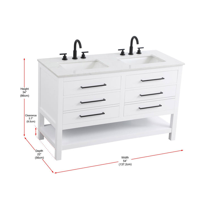 54 Inch Double Bathroom Vanity In White - View 5 - Joshua Marshal