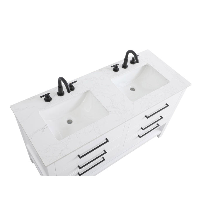 54 Inch Double Bathroom Vanity In White - View 6 - Joshua Marshal