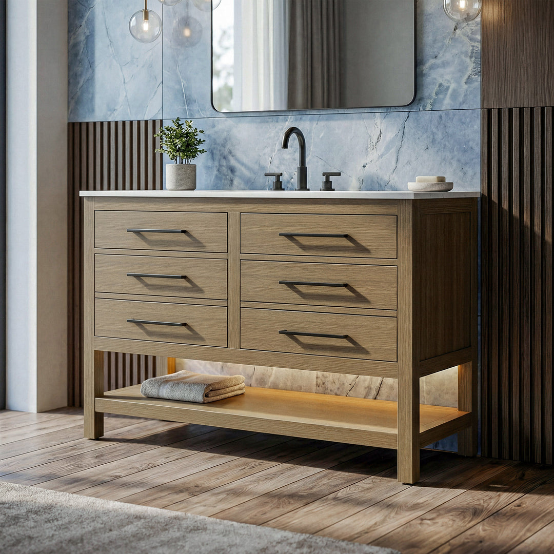 54 Inch Single Bathroom Vanity In Chestnut Brown Chestnut Brown Finish - KITCHEN & BATH by Joshua Marshal