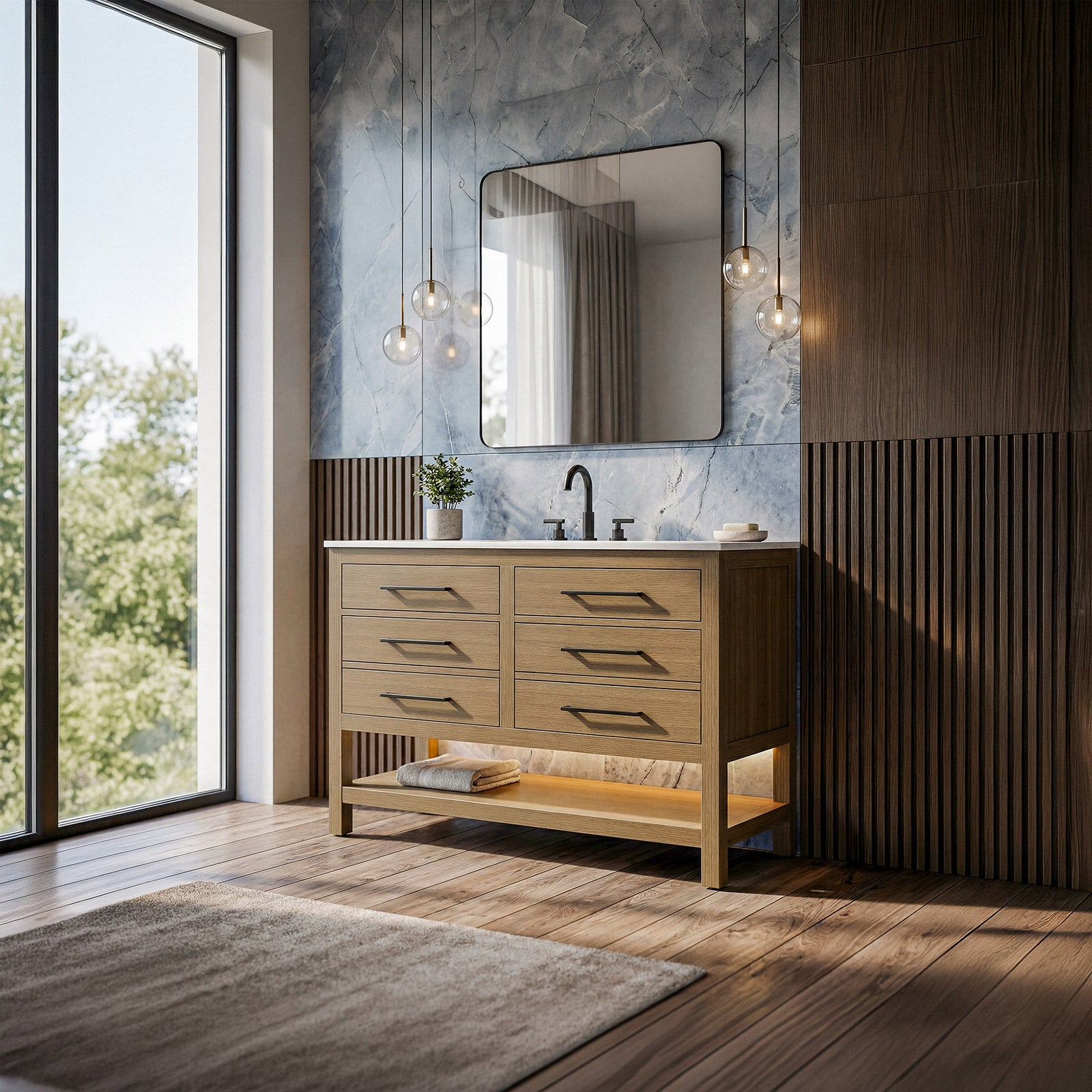 54 Inch Single Bathroom Vanity In Chestnut Brown - View 2 - Joshua Marshal