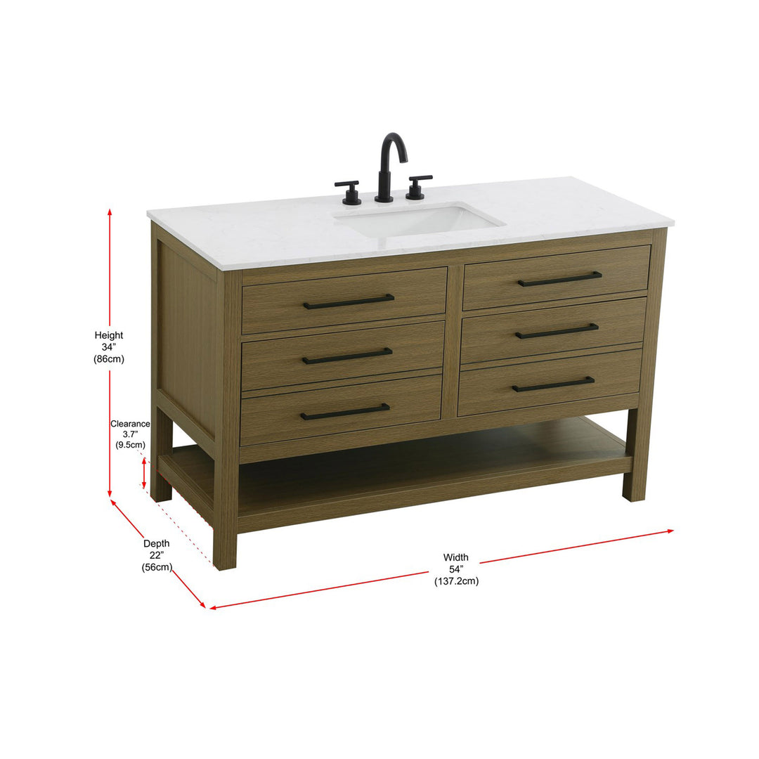 54 Inch Single Bathroom Vanity In Chestnut Brown - View 5 - Joshua Marshal