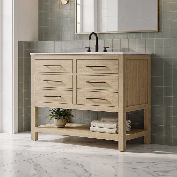 54 Inch Single Bathroom Vanity In Honey Brown Honey Brown Finish - KITCHEN & BATH by Joshua Marshal