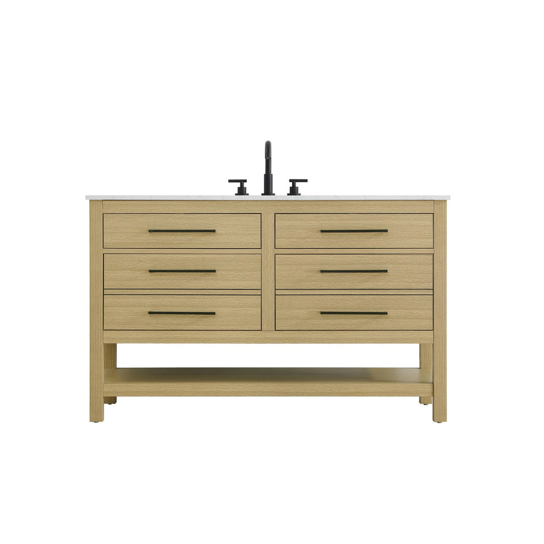 54 Inch Single Bathroom Vanity In Honey Brown - View 3 - Joshua Marshal