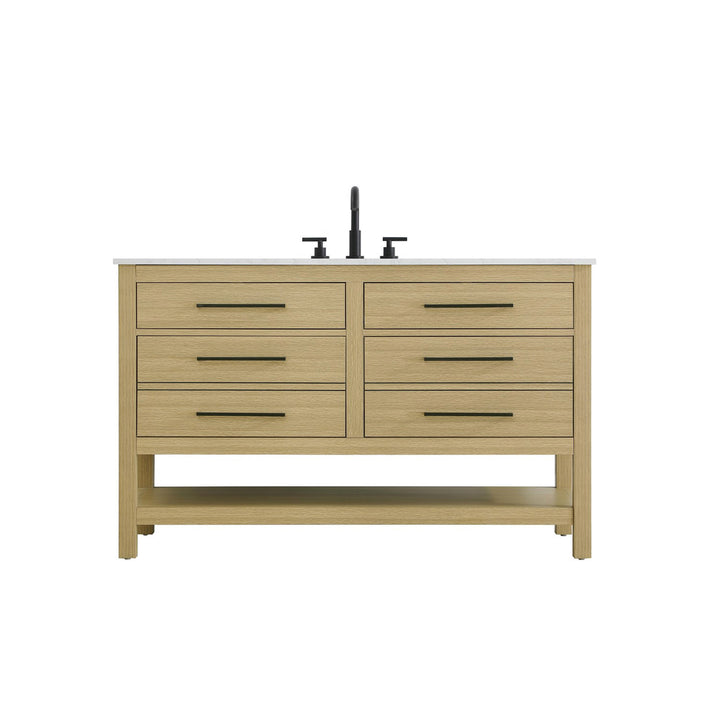 54 Inch Single Bathroom Vanity In Honey Brown - View 3 - Joshua Marshal
