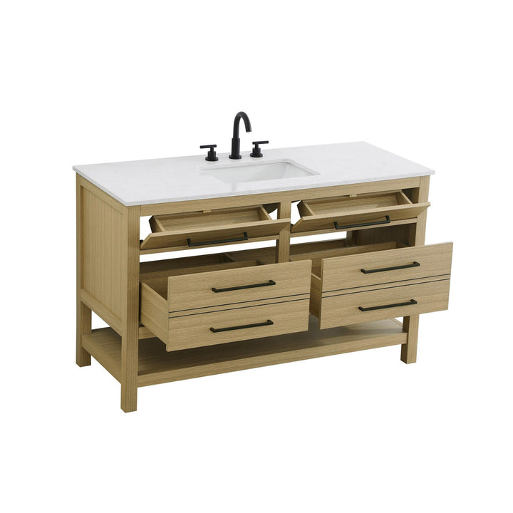 54 Inch Single Bathroom Vanity In Honey Brown - View 4 - Joshua Marshal