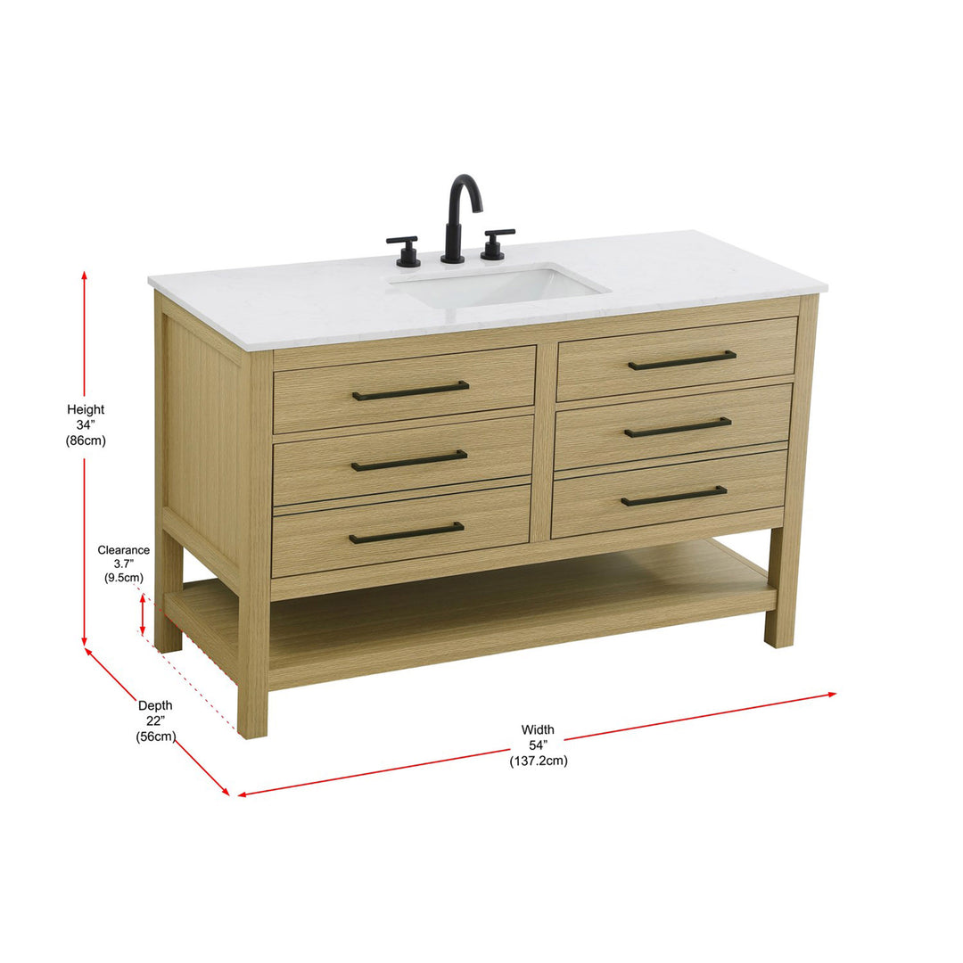 54 Inch Single Bathroom Vanity In Honey Brown - View 5 - Joshua Marshal