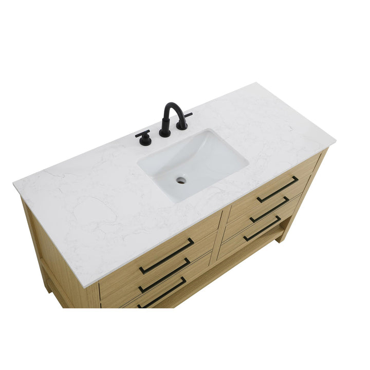 54 Inch Single Bathroom Vanity In Honey Brown - View 6 - Joshua Marshal