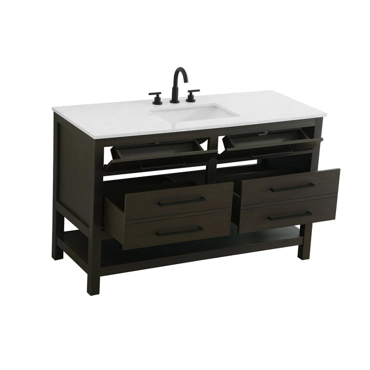 54 Inch Single Bathroom Vanity In Mocha Brown - View 4 - Joshua Marshal