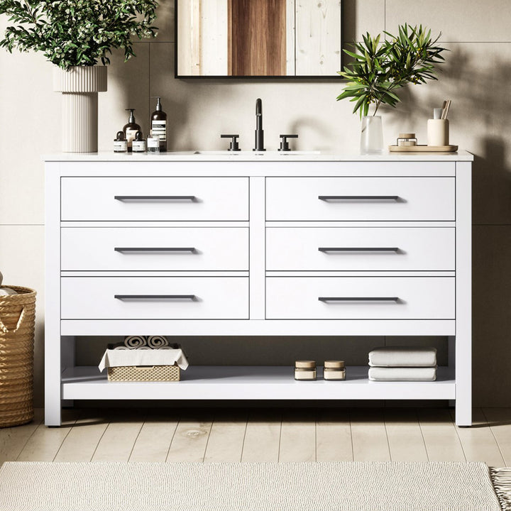 54 Inch Single Bathroom Vanity In White White Finish - KITCHEN & BATH by Joshua Marshal