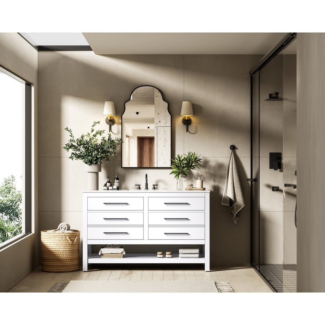 54 Inch Single Bathroom Vanity In White - View 2 - Joshua Marshal