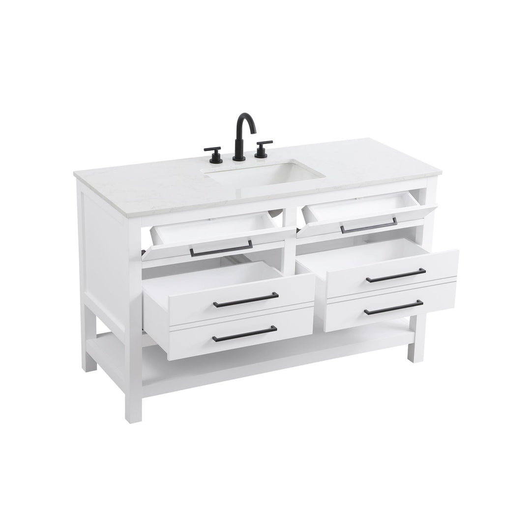 54 Inch Single Bathroom Vanity In White - View 4 - Joshua Marshal