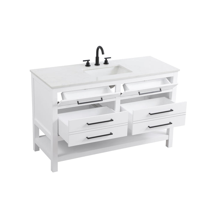 54 Inch Single Bathroom Vanity In White - View 4 - Joshua Marshal