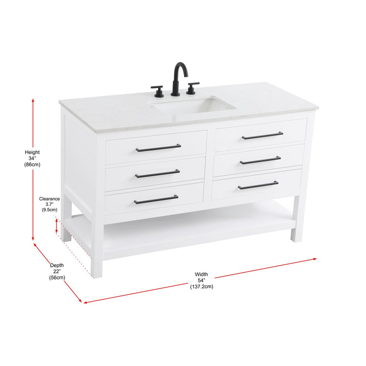 54 Inch Single Bathroom Vanity In White - View 6 - Joshua Marshal