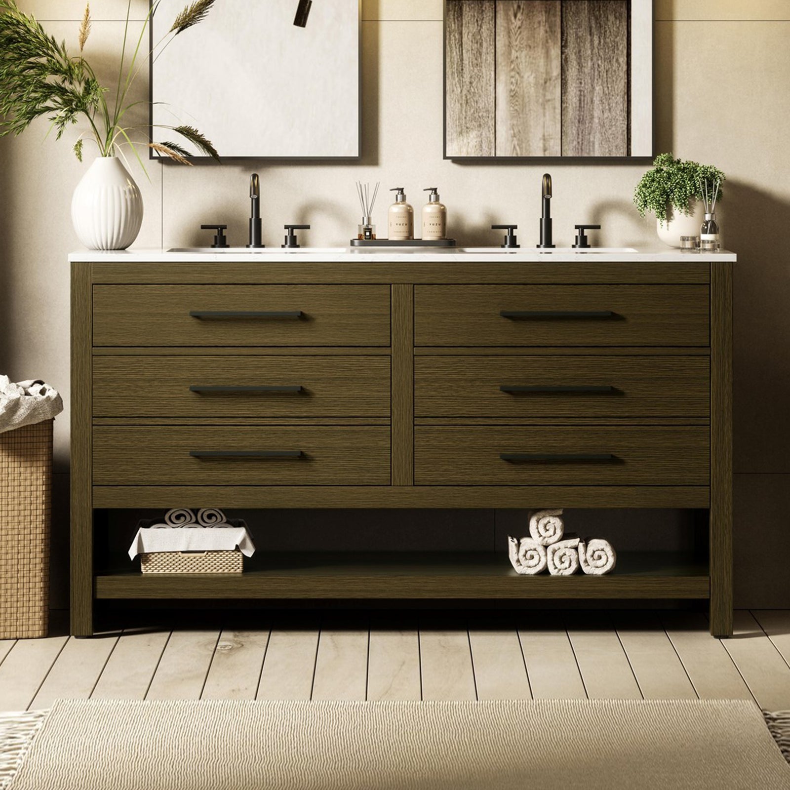 60 Inch Double Bathroom Vanity In Chestnut Brown Chestnut Brown Finish - KITCHEN & BATH by Joshua Marshal
