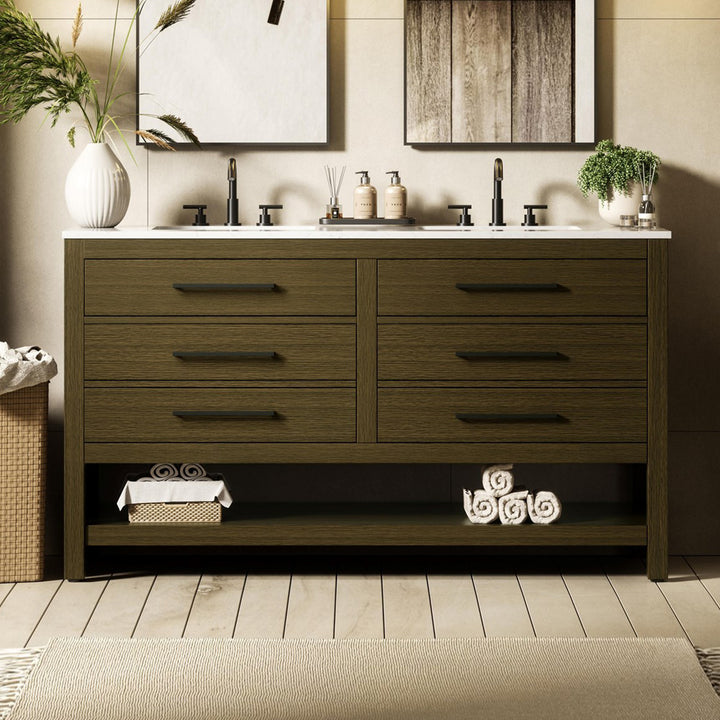 60 Inch Double Bathroom Vanity In Chestnut Brown Chestnut Brown Finish - KITCHEN & BATH by Joshua Marshal