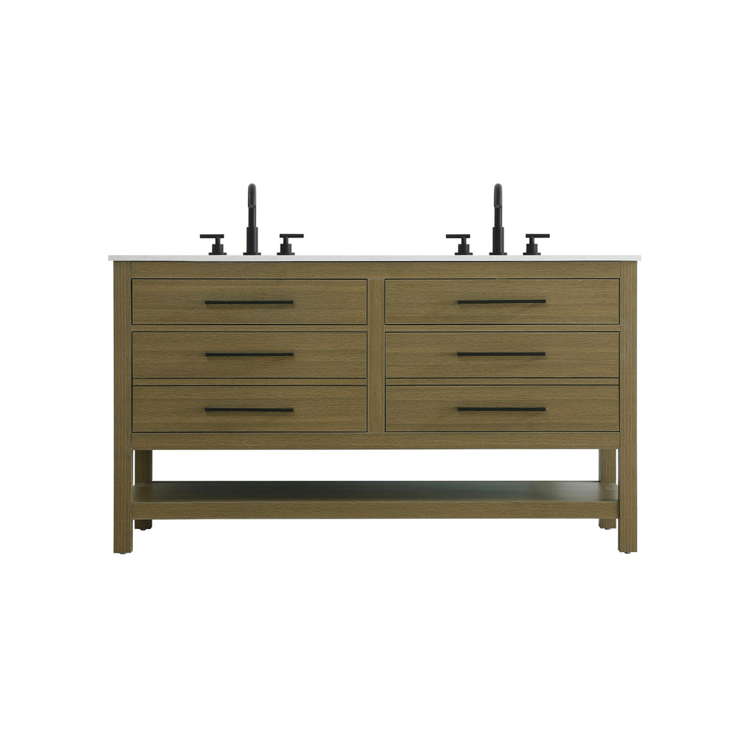 60 Inch Double Bathroom Vanity In Chestnut Brown - View 3 - Joshua Marshal