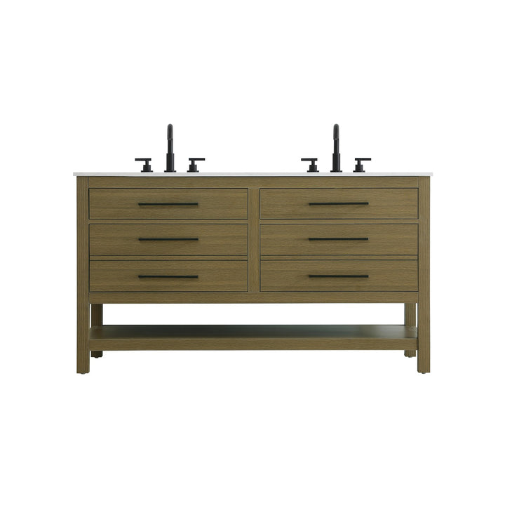 60 Inch Double Bathroom Vanity In Chestnut Brown - View 3 - Joshua Marshal